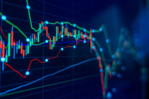 Stock market trading graph and candlestick chart